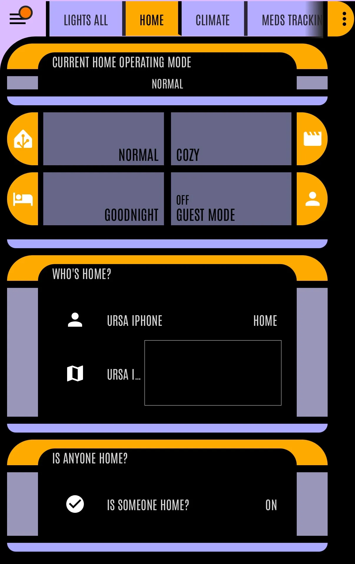 El panel de Home Assistant de mi iPhone, usando el tema de la comunidad LCARS.